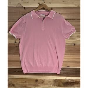 COOFANDY Knit Zip Polo Mens L Pink Short Sleeve
